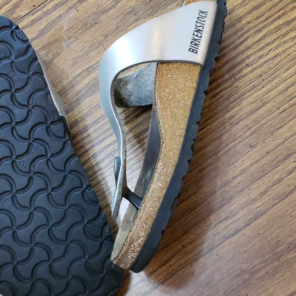 Birkenstock Silver T-Strap Sandals - Picture 5 of 9